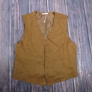 H2H Vest Mens L Brown Linen Cotton 3 Piece Belted Formal Dress Suit Waistcoat